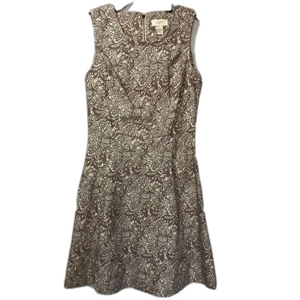 Loft lace printed nwt dress size 0 neutral tan